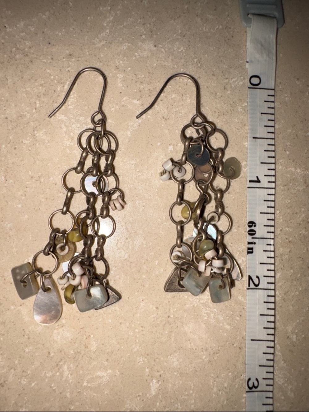 Boho Multi-Chain, beachy Drop Earrings in Mixed Metallic and Neutral Tones